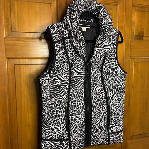 Laura Ashley Black & White Animal Print Puffer Vest – Women’s L